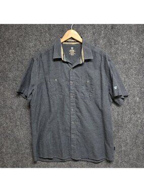 Kuhl Skorpio Shirt Men XL Smoke Blue Short Sleeve Linen Blend Outdoor Button Up
